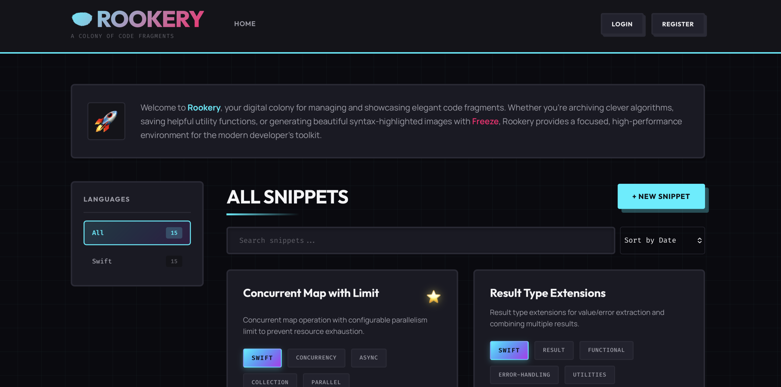 Screenshot of landing page