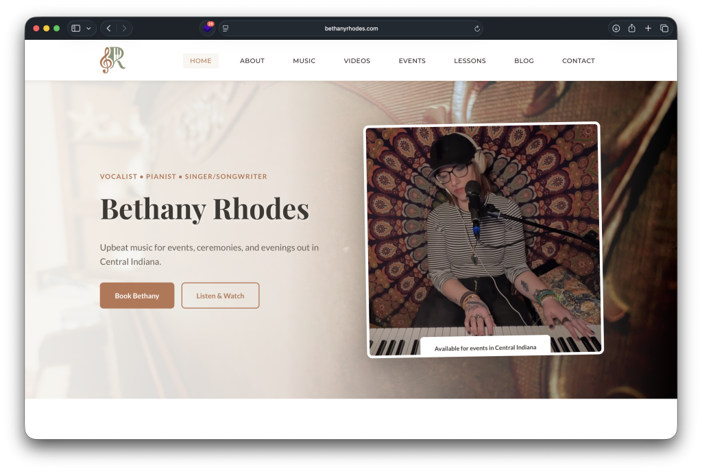 bethanyrhodes.com website landing page