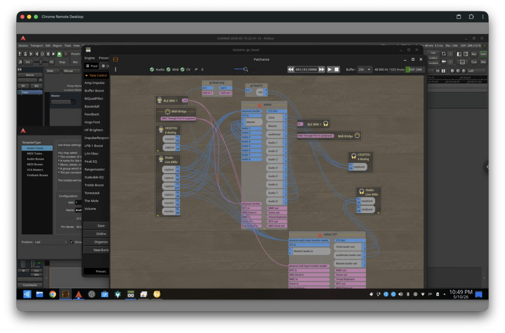 Screenshot of various applications running on Ubuntu Studio
